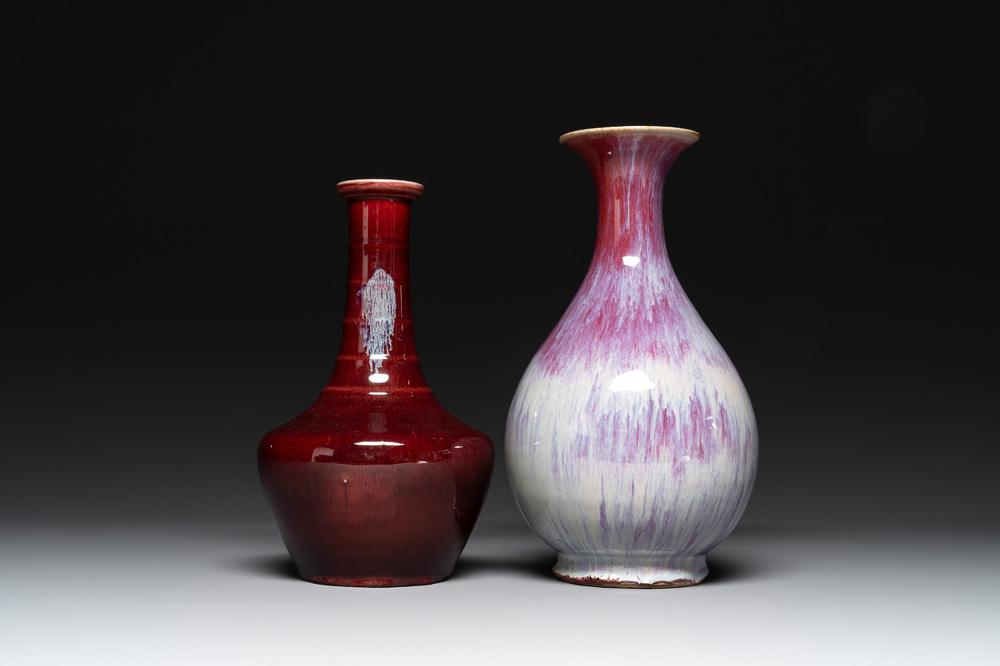Two Chinese flamb&eacute;-glazed vases, 19th C.