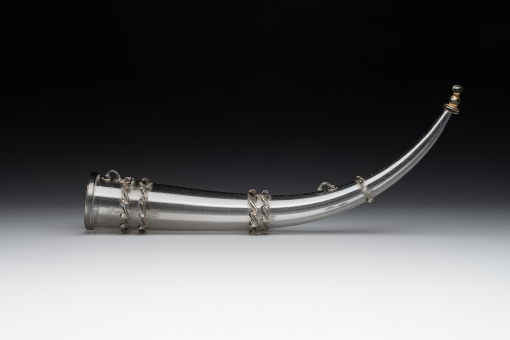 A fa&ccedil;on de Venise glass drinking horn, The Netherlands, 16/17th C.
