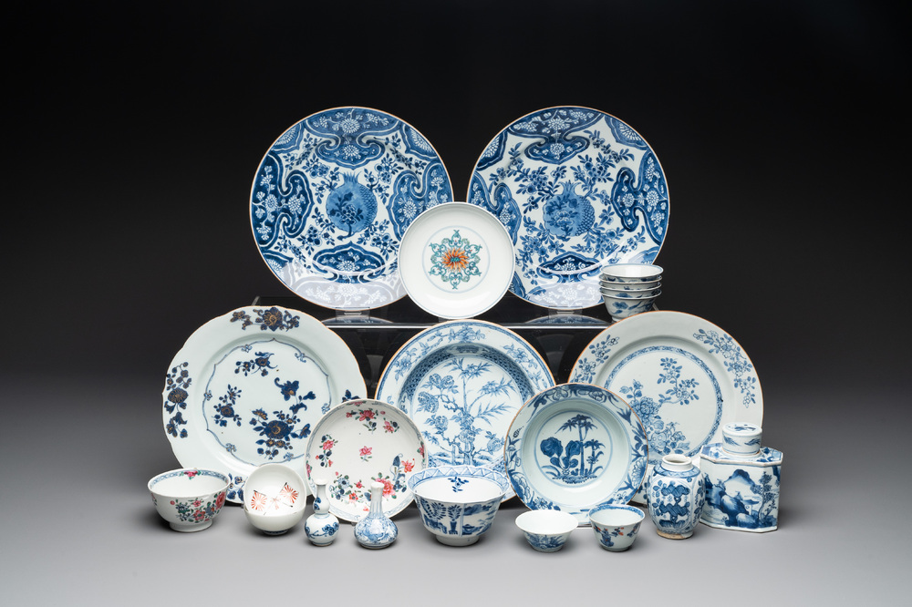 A collection of 22 Chinese blue, white and polychrome wares, Yongzheng and Ruo Shen Zhen Cang 若深珍藏 mark, Kangxi and later