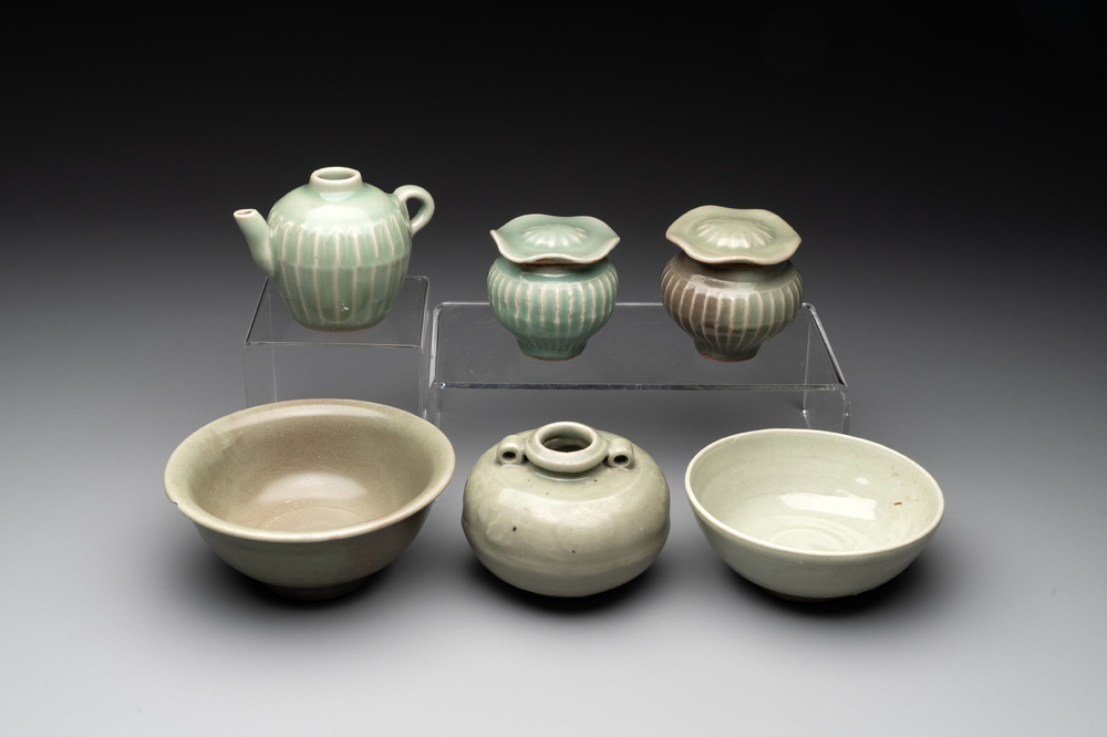 A collection of six Chinese Longquan celadon wares, Yuan/Ming