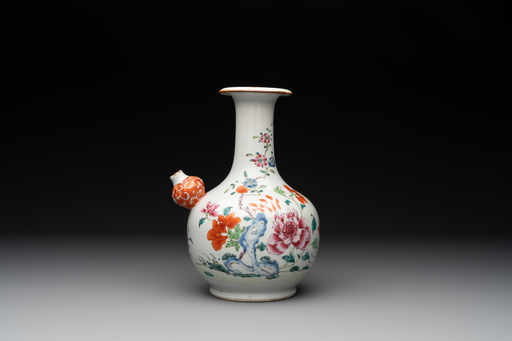 A Chinese famille rose 'peonies' kendi, Qianlong