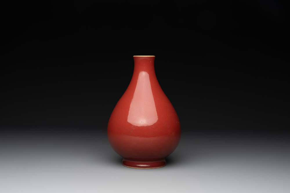 A Chinese copper-red-glazed pear-shaped vase, Yongzheng mark and of the period