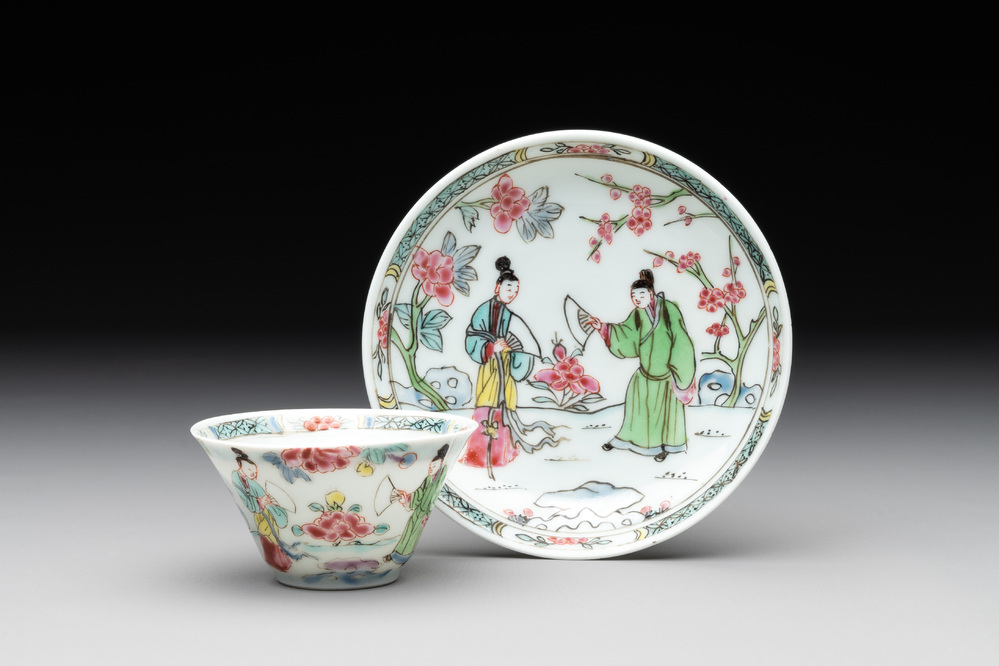 A Chinese famille rose 'Xi Xiang Ji' cup and saucer, Yongzheng