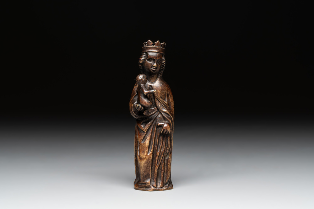 A bronze 'crowned Madonna with child' lustre ornament, Flanders, 16th C.