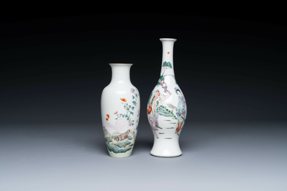 Two Chinese famille rose vases, Ju Ren Tang 居仁堂 mark, 19/20th C.