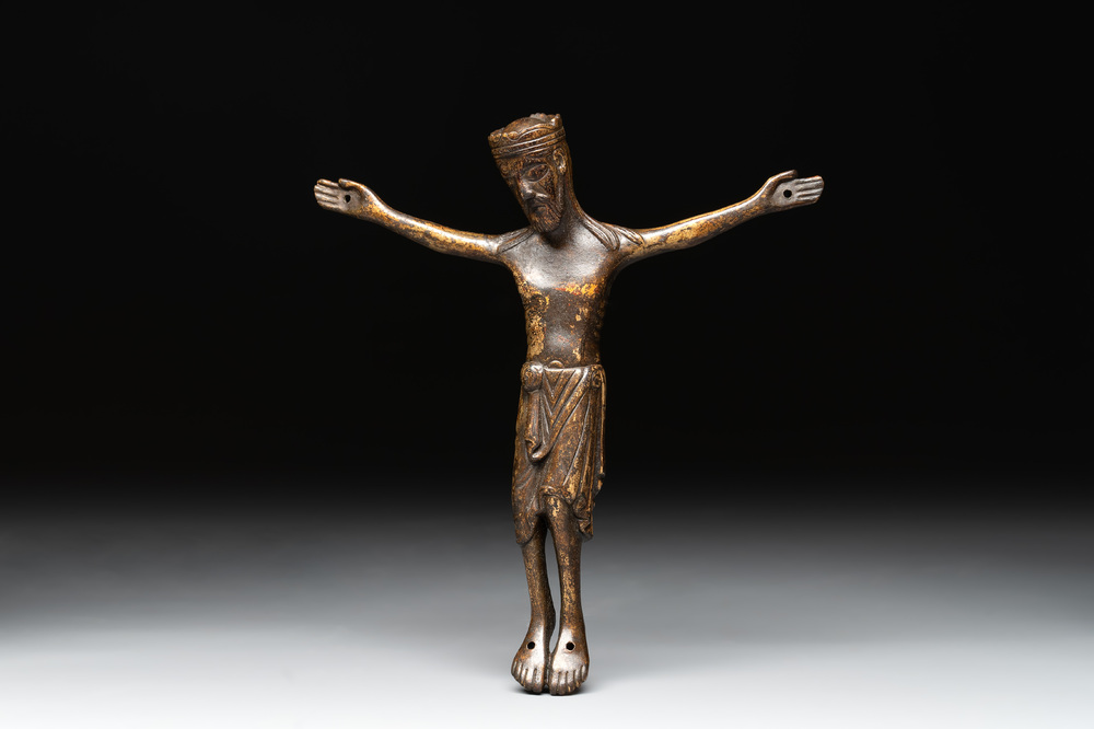 A gilt bronze Corpus Christi, Mosan, France, 14/15th C.