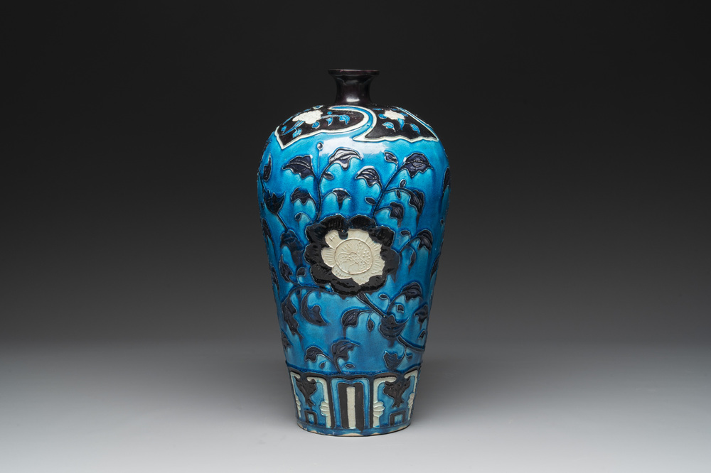 A Chinese Fahua 'meiping' vase with lotus scrolls, Ming
