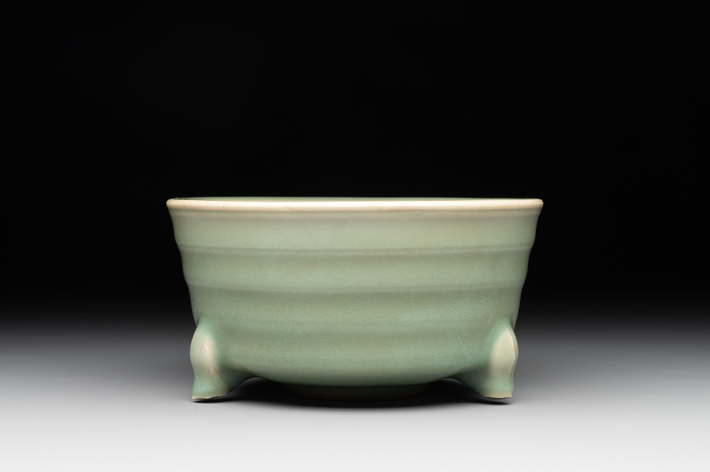A Chinese Longquan celadon tripod 'trigrams' censer, Song