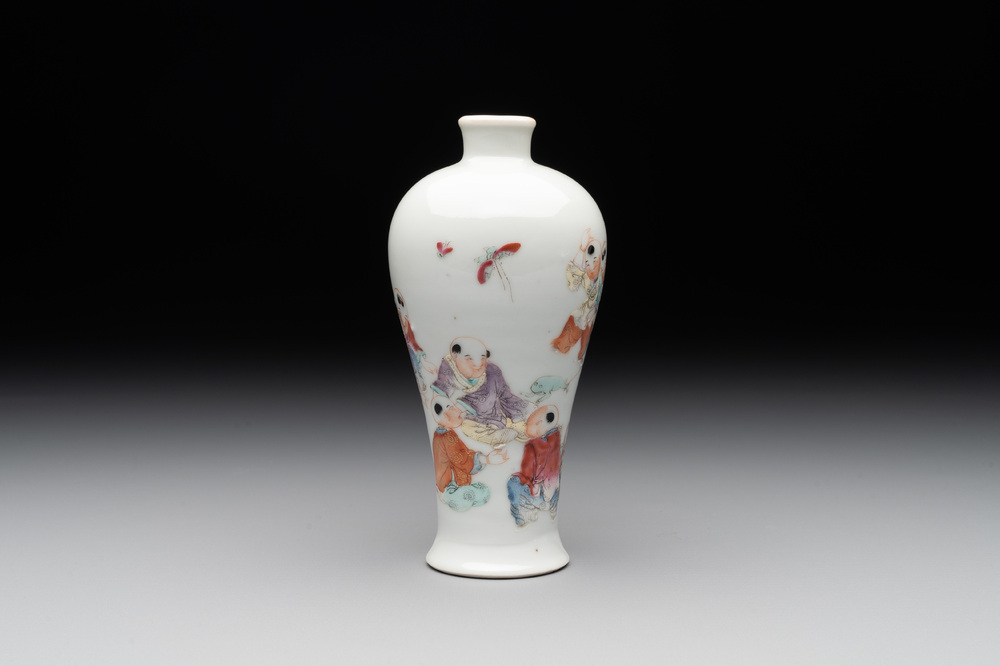 A small Chinese famille rose 'playing boys' 'meiping' vase, Republic