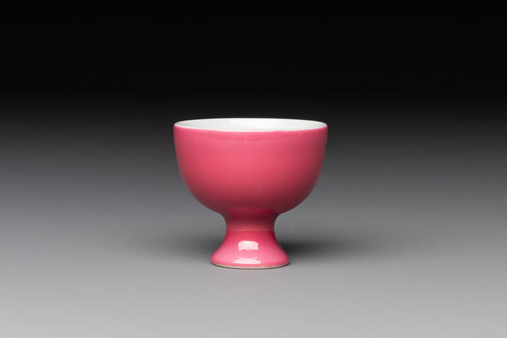 A Chinese miniature ruby-pink-glazed stem cup, Yongzheng mark, Republic