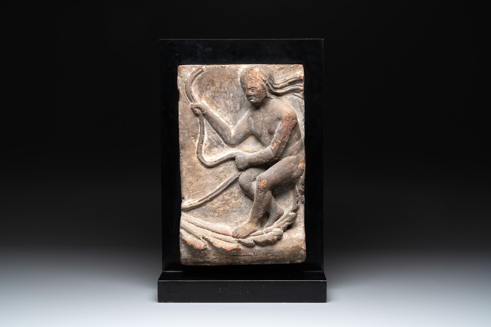 A terracotta plaque depicting a nereid, Lombardy, Cremona, Palazzo Trecchi, Agostino de' Fondulis, late 15th C
