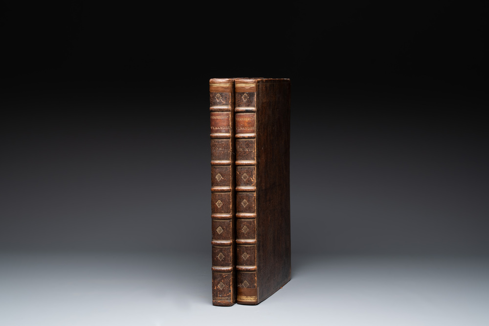 Verheerlykt Vlaandre, Flandria Illustrata, an illustrated chronicle of Flanders in three tomes and two volumes, Flanders, dated 1735