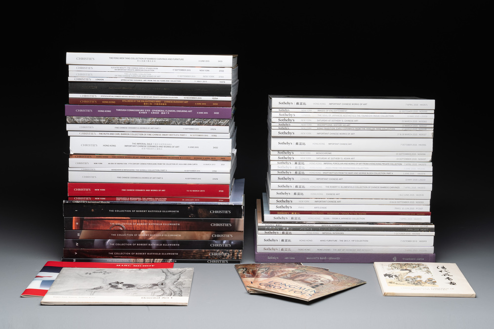 A varied collection of 56 auction catalogues on Asian arts from Christie's, Sotheby's and others, 1980-2015
