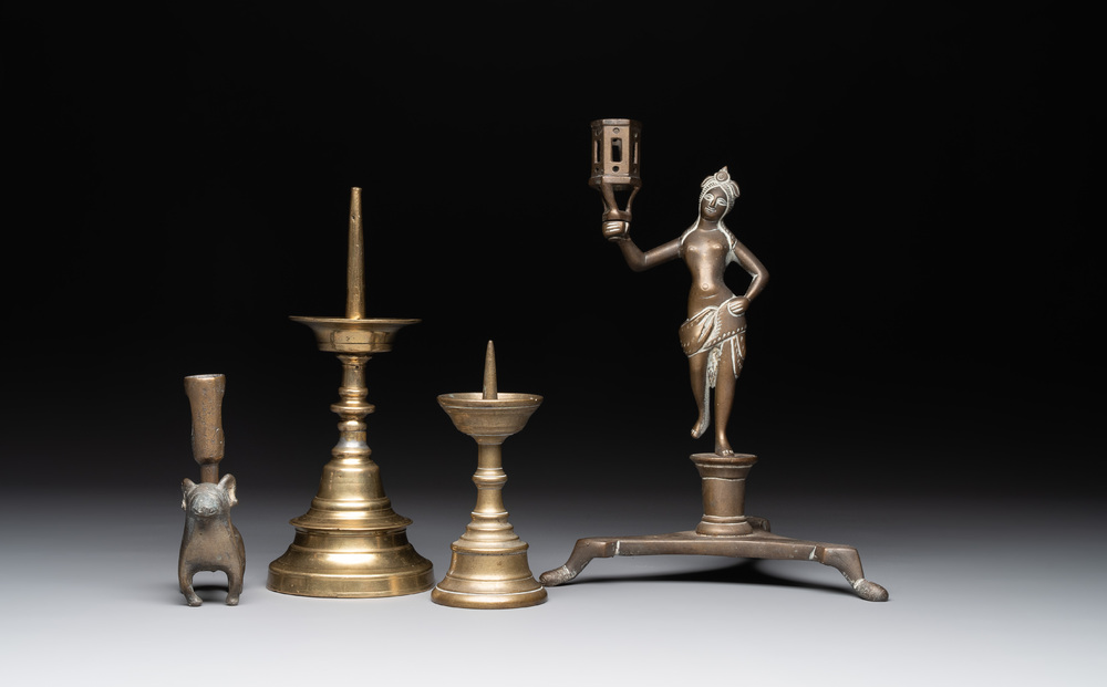 Four bronze candle holders, Flanders and/or France, 16th C. and later