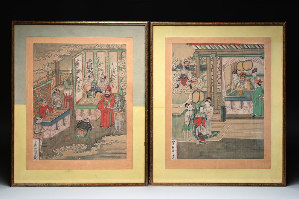 Chinese school: 'Journey to the West', ink and colour on paper, 19th C.