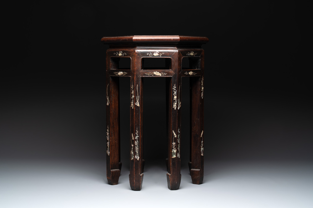 A Vietnamese mother-of-pearl-inlaid rosewood stand, 19th C.