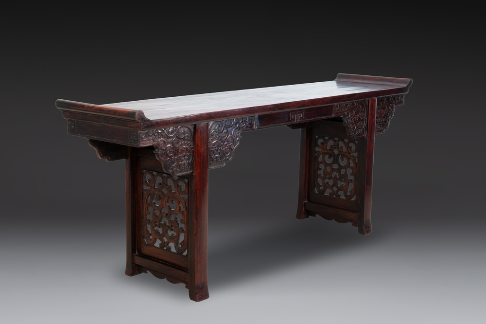 A Chinese hardwood recessed-leg altar table, 'qiaotouan', 19/20th C.