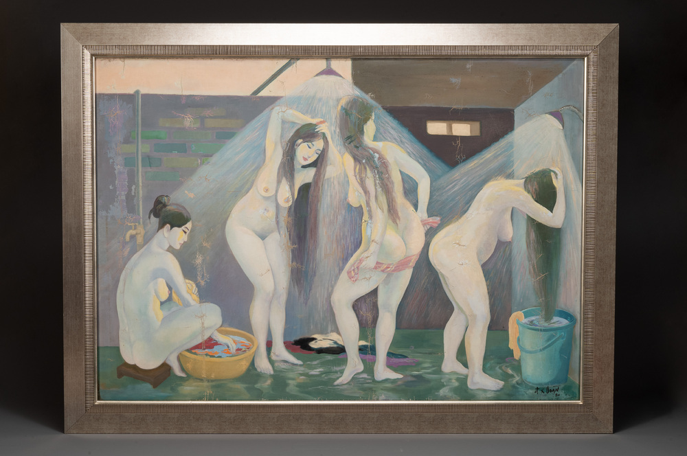 Do Xuan Doan (1937): 'Ladies at a bathhouse', oil on canvas, signed and dated (19)80