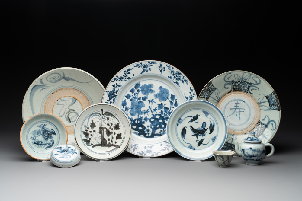 A varied collection of nine Chinese blue and white wares, Ming and later