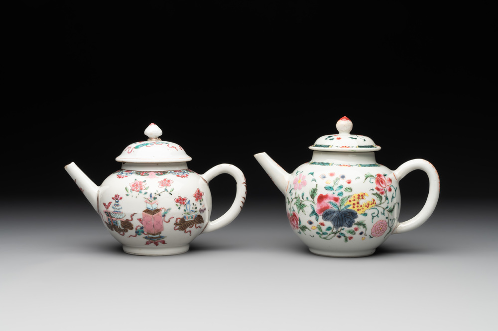 Two Chinese famille rose teapots and covers, Qianlong