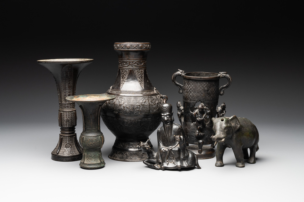 A collection of six Chinese bronze wares, Yuan and later