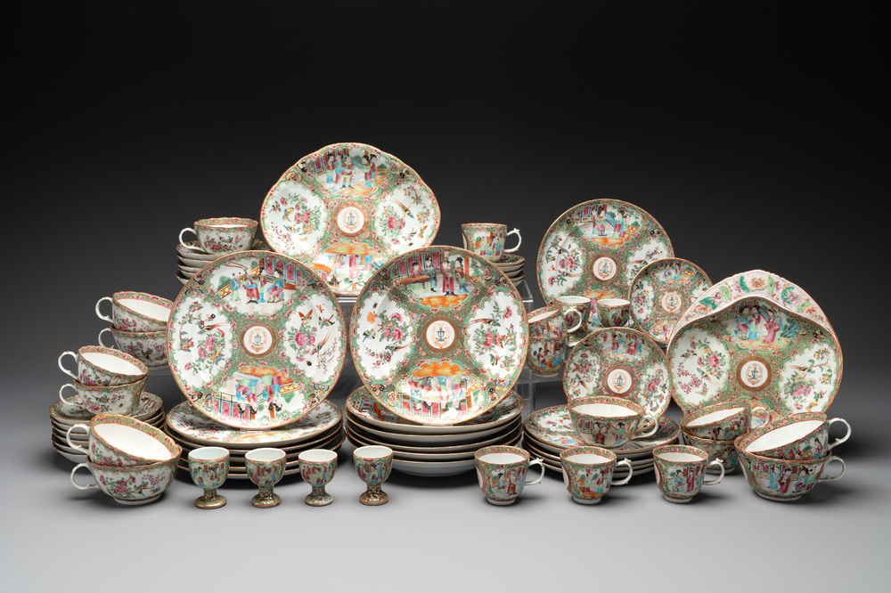 A Chinese Canton famille rose 62-piece Scottish market Ormiston armorial tea service, 19th C.