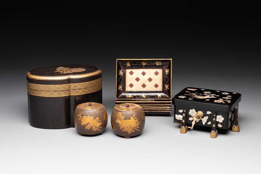 Ten various Japanese lacquerwares, Meiji, 19th C.