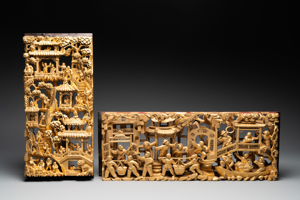 Two fine Chinese Cultural Revolution gilt wooden carvings, 1966-1976
