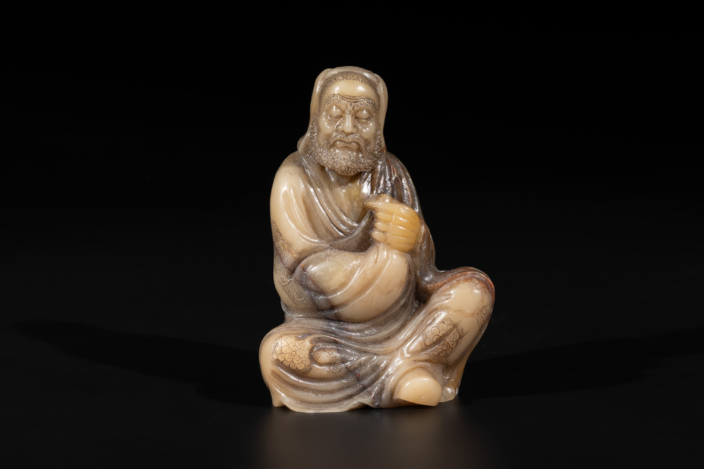A Chinese Shoushan soapstone Luohan, 18th C.
