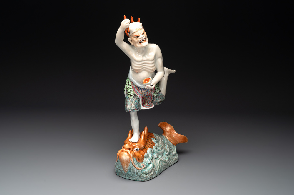 A Chinese famille rose sculpture of Kuixing, 19/20th C.