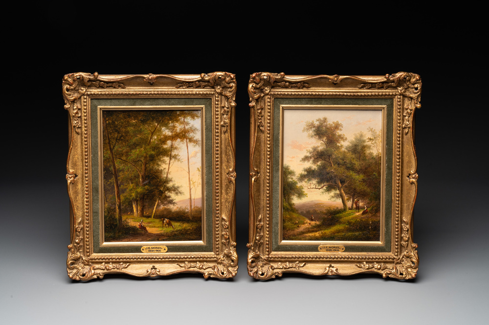 Jan Evert Morel (II) (1835-1905): Two animated landscapes, oil on panel, both signed