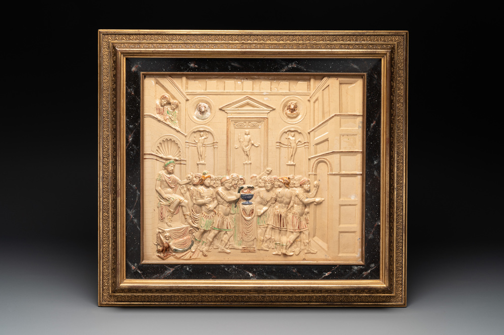 School of Bernard Palissy, a 'biblical subject' plaque , 17/18th C.