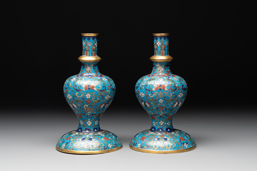 A pair of Chinese cloisonn&eacute; 'ganlu ping' or 'holy water' vases, 18/19th C.