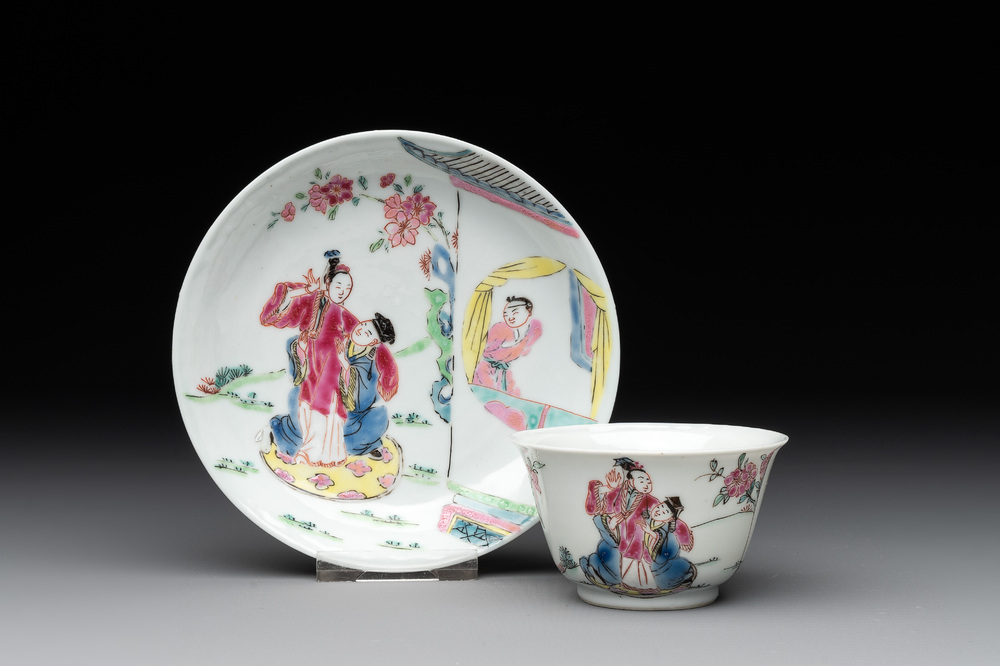A fine Chinese famille rose 'Xi Xiang Ji' cup and saucer, Yongzheng