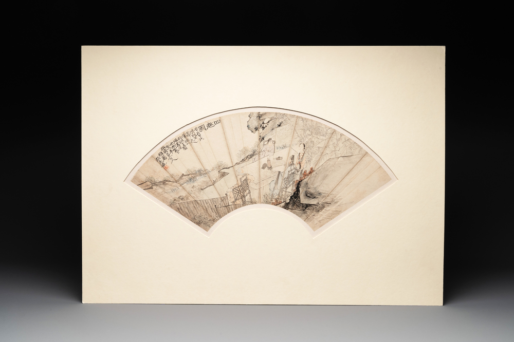 A Chinese fan, ink and colour on paper, signed Zhang Zhiying 張志瀛, 19th C.