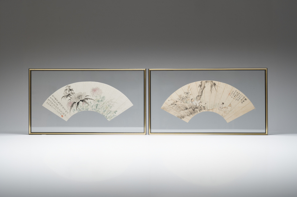 Two Chinese fans, ink and colour on paper, signed Zhang Chengxi 張承熙, dated 1919