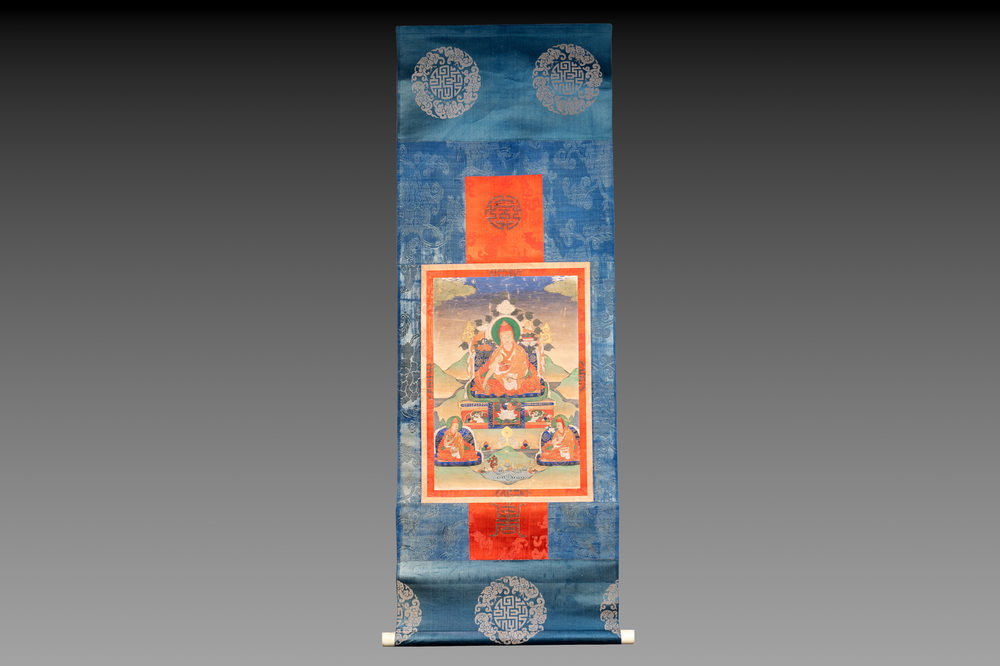 A Tibetan thangka depicting a lama, 19th C.