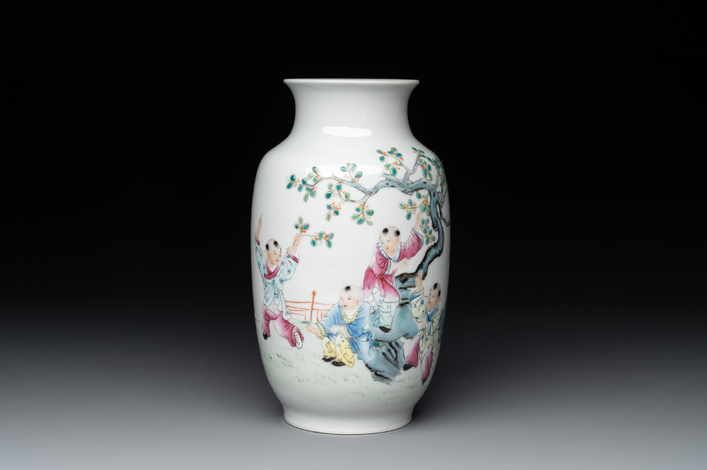 A Chinese famille rose 'playing boys' vase, Hongxian mark, Republic