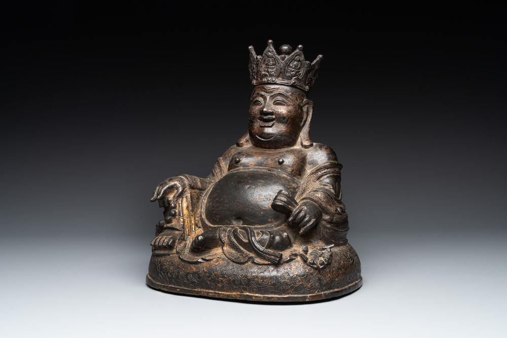 A Chinese gilt bronze crowned Milefo Buddha, Ming