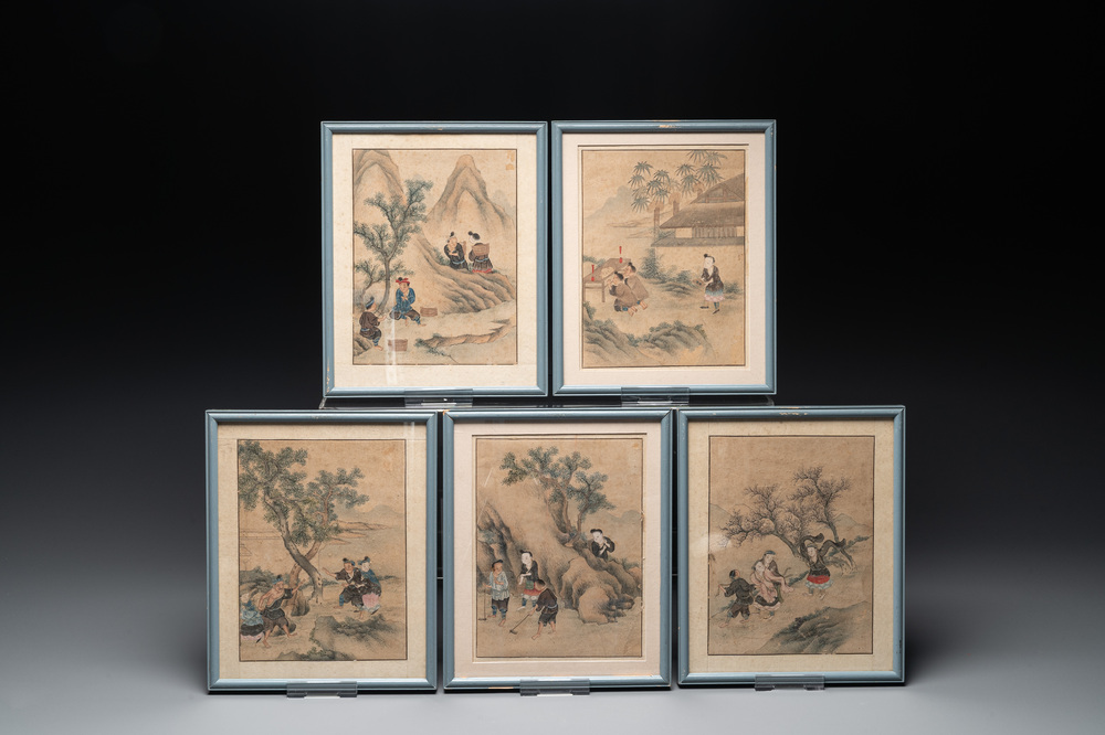 Chinese School: 'folktales', ink and colour on paper, 19th C.