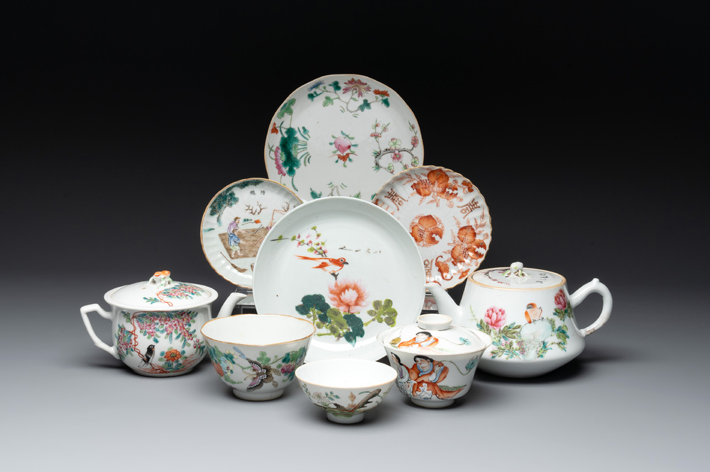 Nine Chinese famille rose wares, 19/20th C.