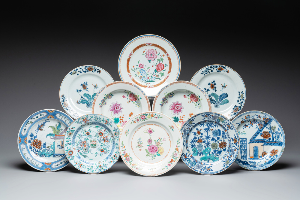 Ten Chinese doucai and famille rose plates, Kangxi/Qianlong