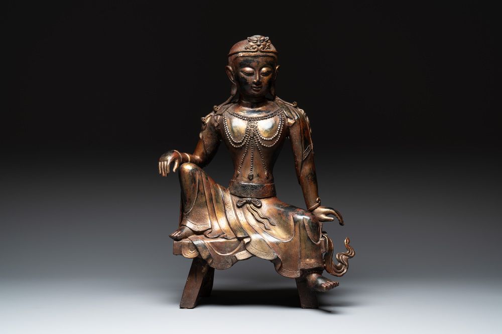 A large Chinese gilt bronze seated Bodhisattva, 20th C.