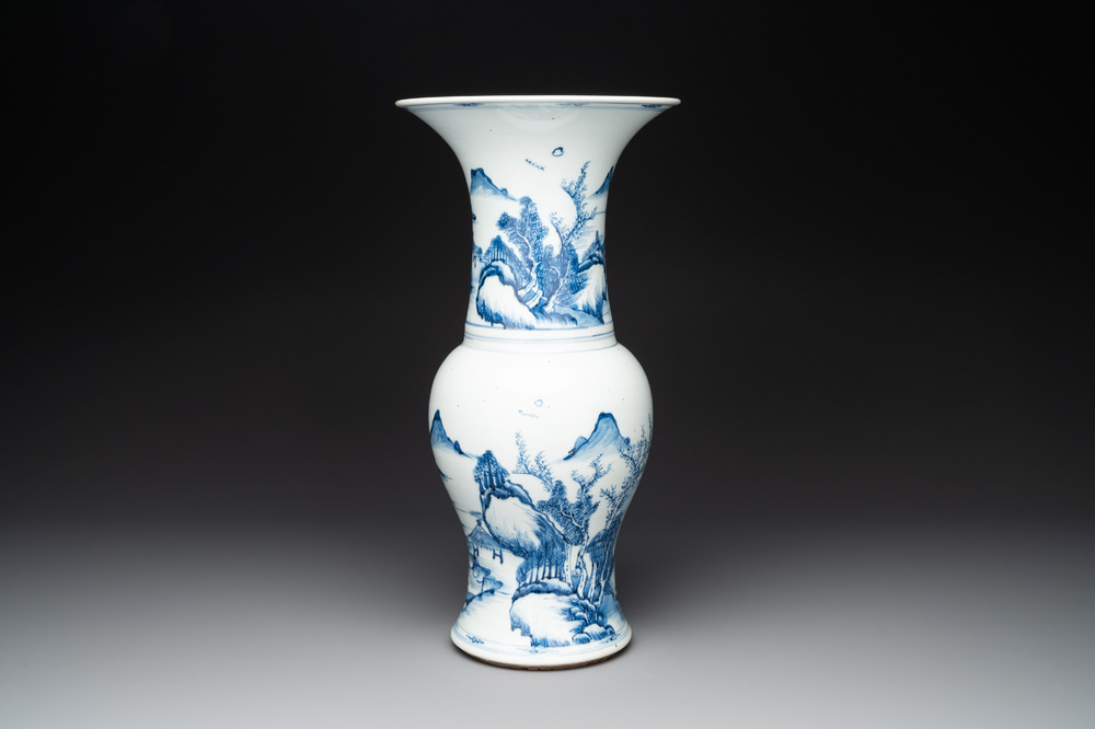 A Chinese blue and white 'landscape' 'yenyen' vase, Kangxi