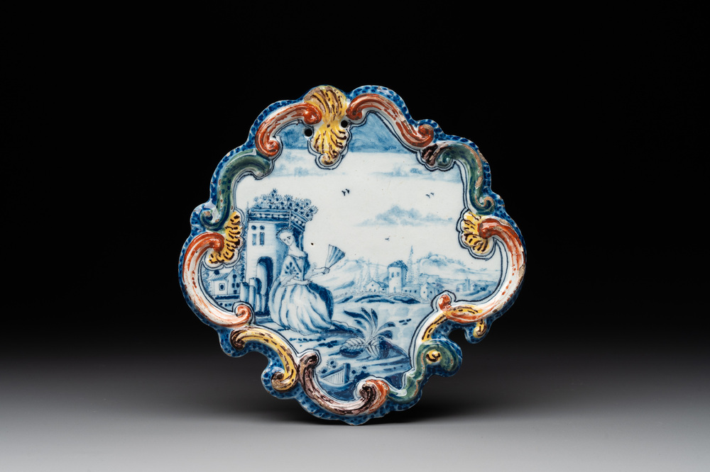 A polychrome Dutch Delft 'pastoral' plaque, 18th C.