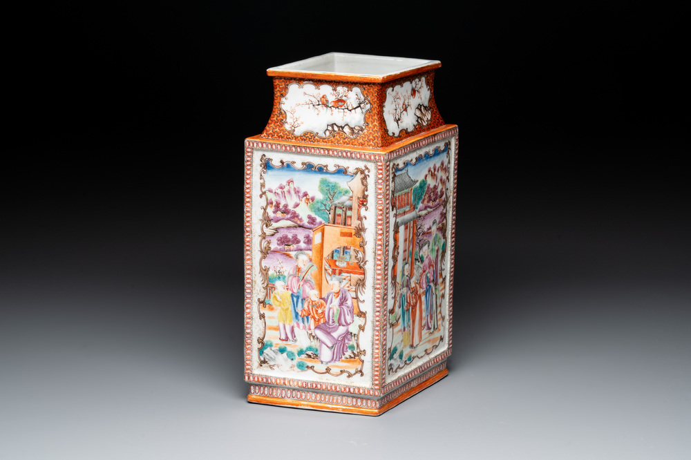 A Chinese Canton famille rose 'mandarin subject' lozenge-shaped vase, Qianlong