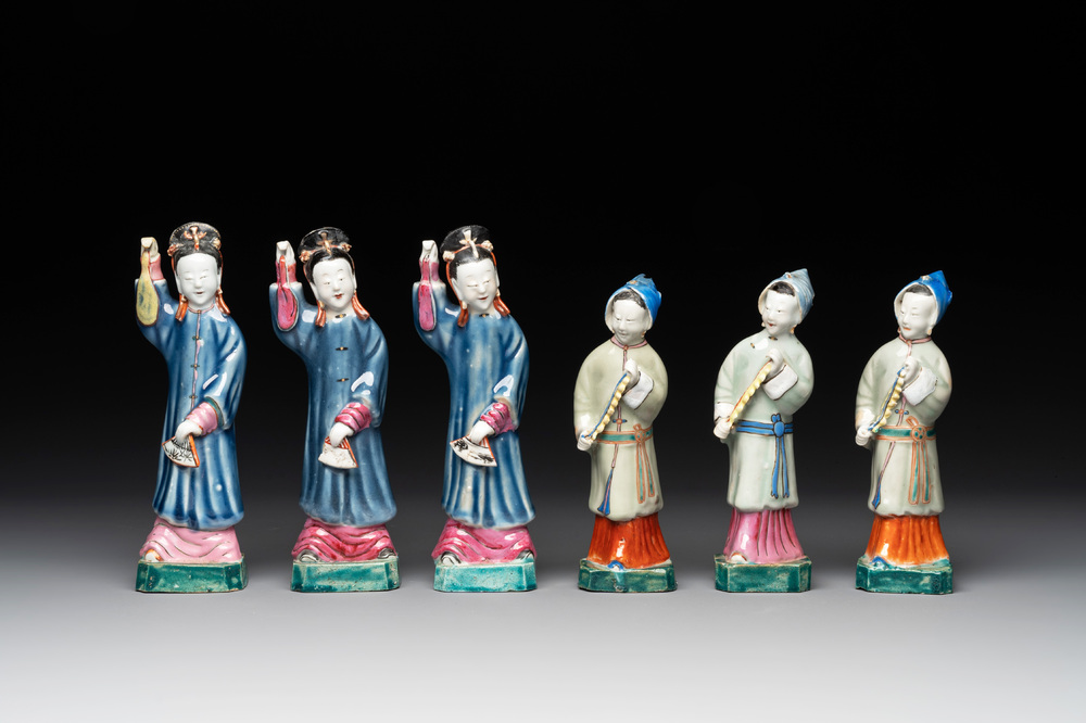 Six Chinese famille rose figures of merry ladies, Qianlong/Jiaqing