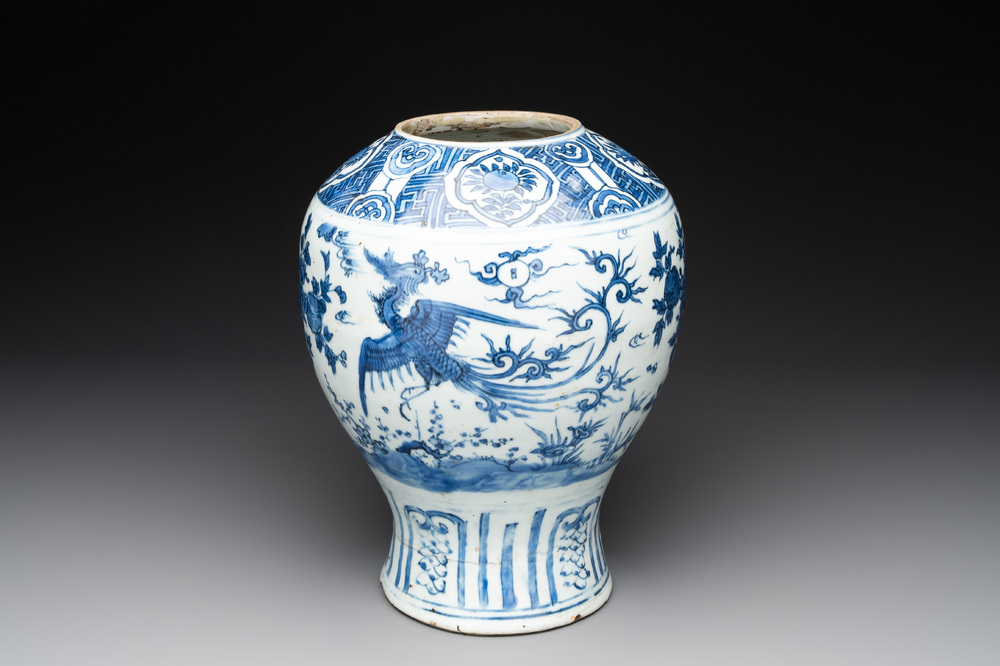 A Chinese blue and white 'birds among flowering branches' vase, Wanli