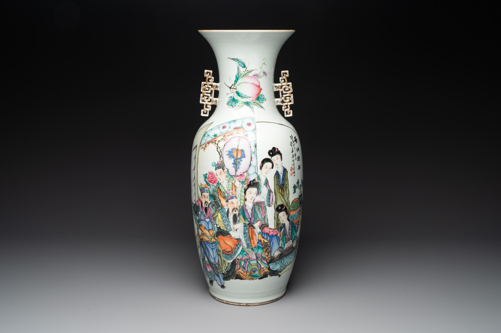 A Chinese famille rose vase, signed Yu Zhao 余钊, dated 1917