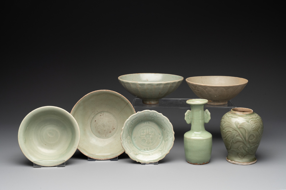 Seven Chinese Longquan celadon wares, Yuan/Ming